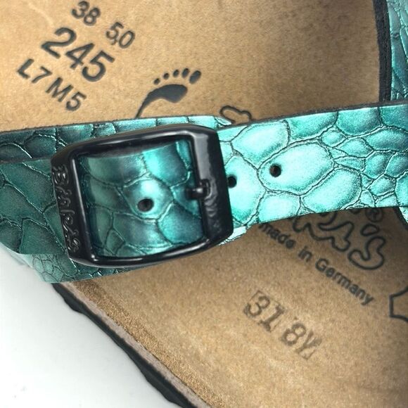 NWB Birkenstock Birki’s Sylt Metallic Turquoise Croc Embossed Sandals 38 US 7 - Picture 8 of 14